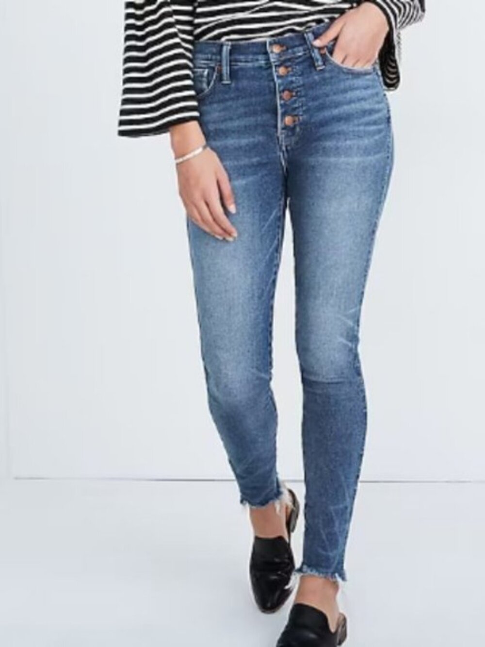 Madewell 10” High Rise Skinny Jeans Medium Wash Button Fly Raw Hem 36
